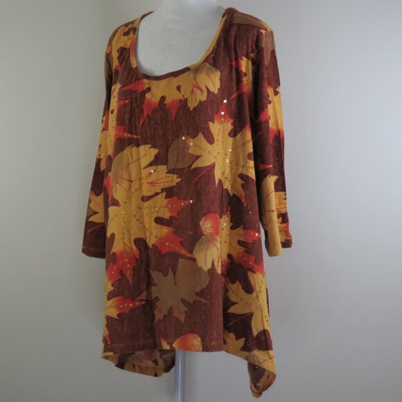 Collections Ect. Embellished Leaf Print 3/4-Sleeve Pullover Top Size XXL (C1317) - Picture 4 of 6